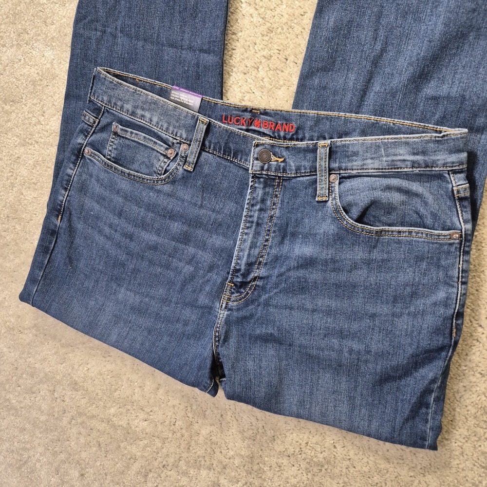 Lucky Brand 410 Athletic Straight Jeans Mens 36/34 Blue Denim 5 Pocket Work New